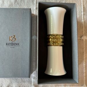 NWT Katy Briscoe | White Bone Gold‎ Trim China Porcelain Bud Vase $245